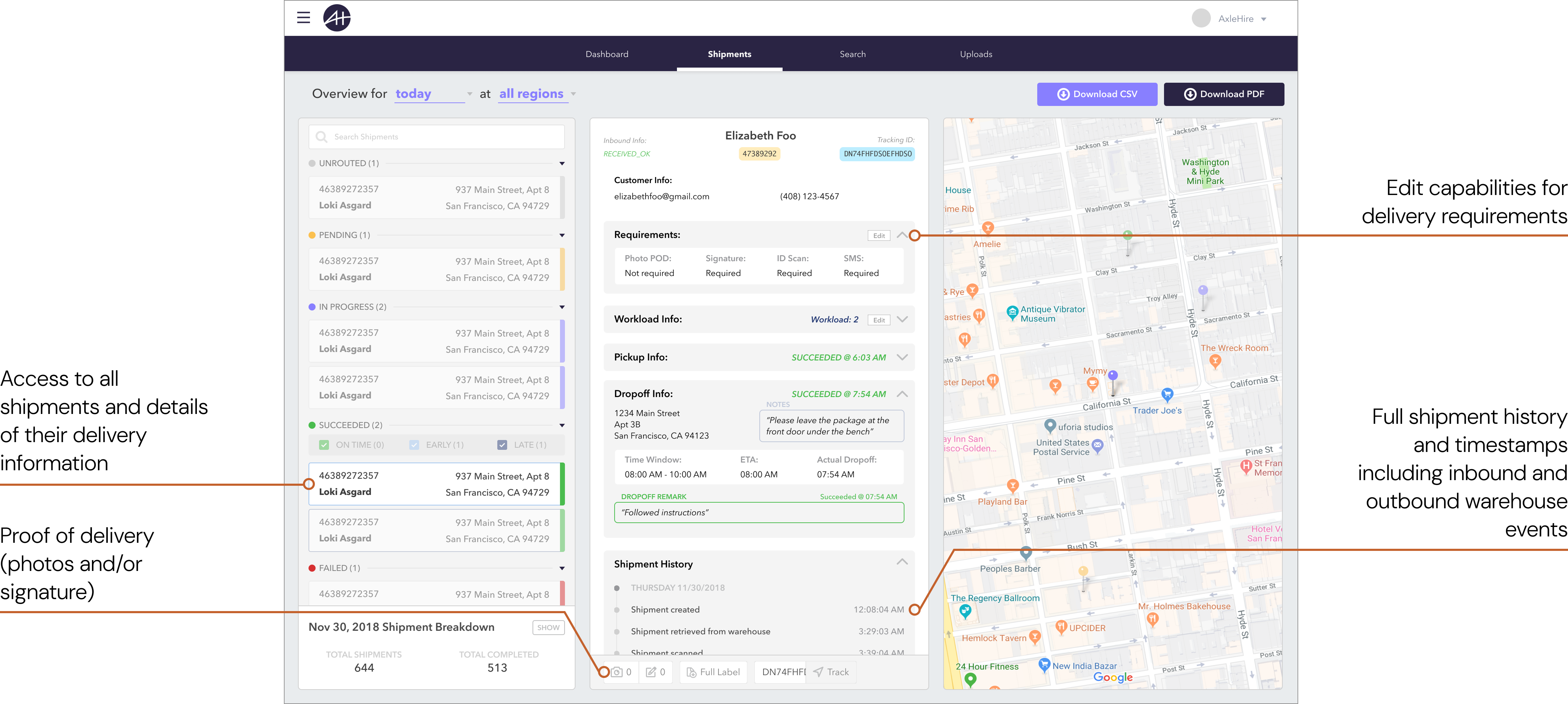 Delivery map with annotations