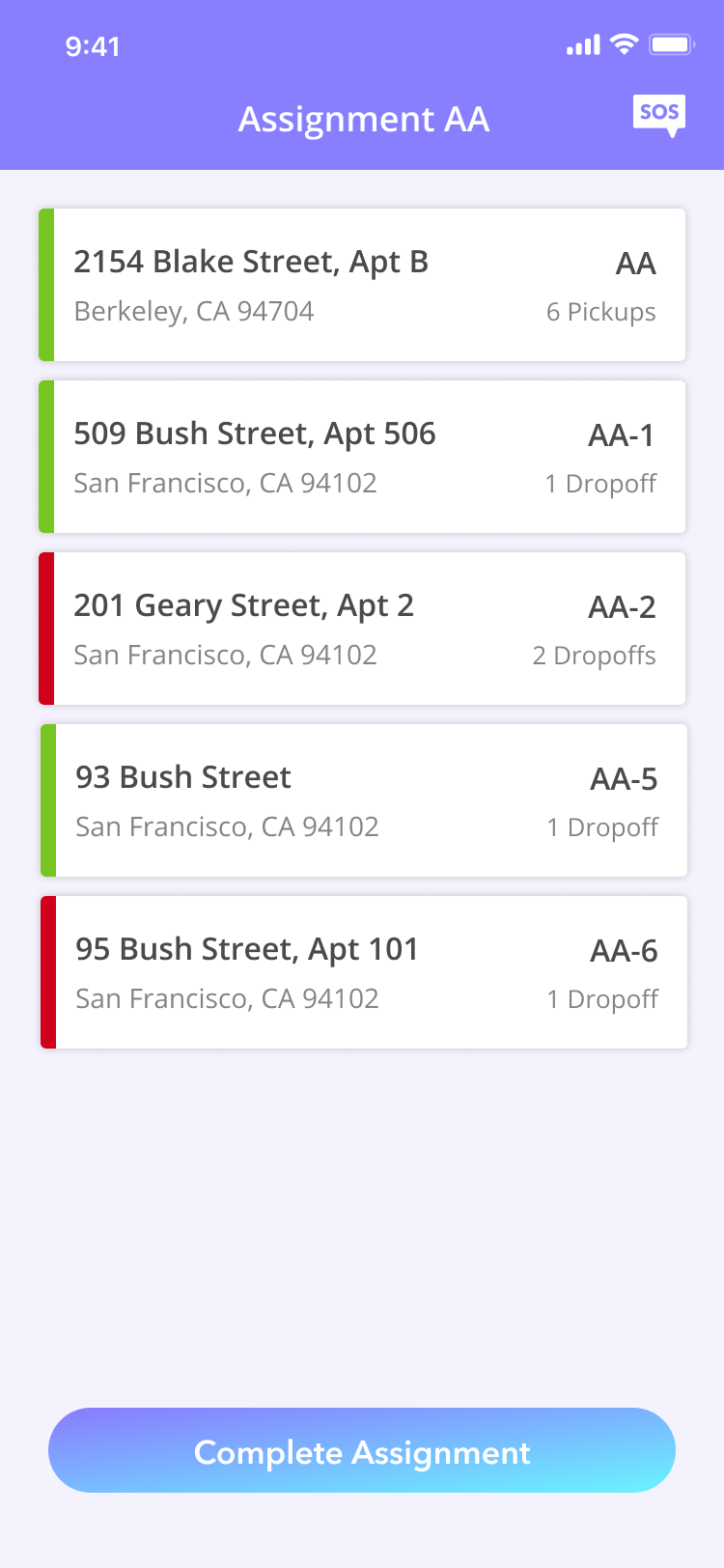 Old app assignment screen