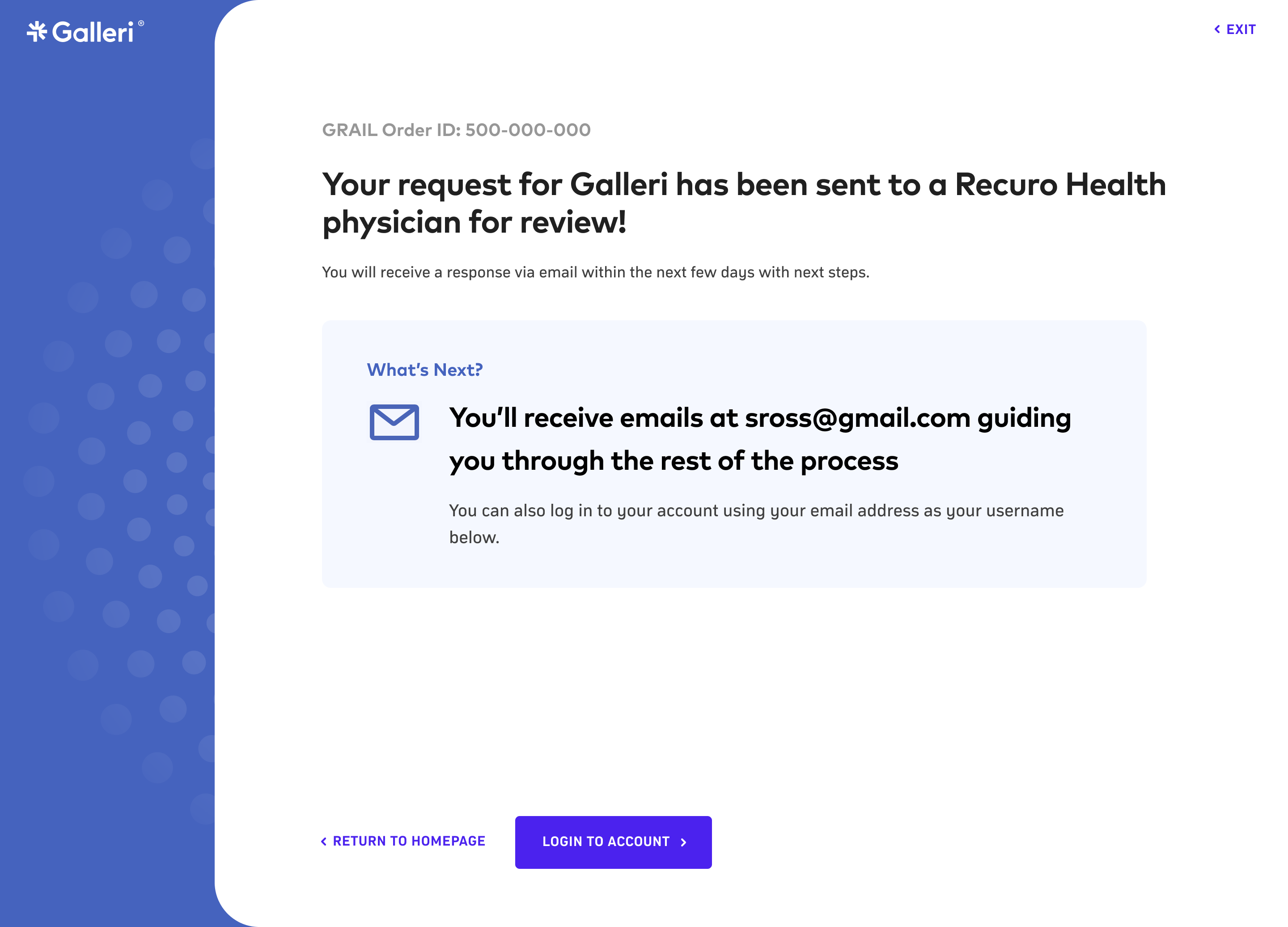 Order submitted confirmation